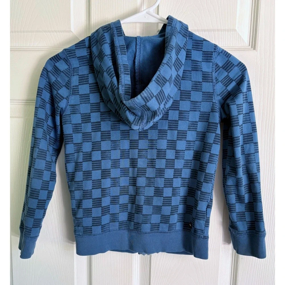 Tea Collection Hoodie Size 7 Blue Checkered Zip Up Sweatshirt